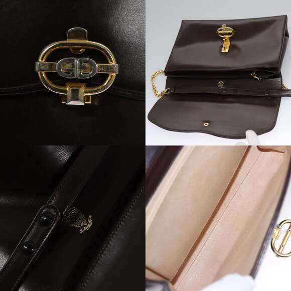 GUCCI Chain Shoulder Bag Leather Brown Gold - Picture 11 of 12
